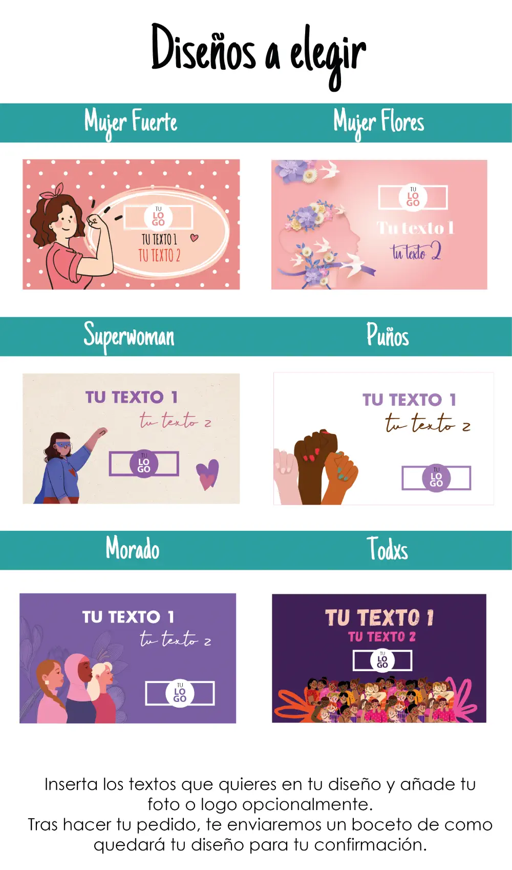 size chart diseños rectangulares día de la mujer 8M